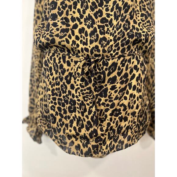 Womens Express Silk Animal Print Shirt Front Tie Shoulder Top 7/8 Medium - Picture 5 of 7